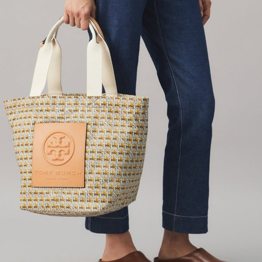 Tory Burch Limited-Edition Silver Fawn Basket Weave Nylon Tote